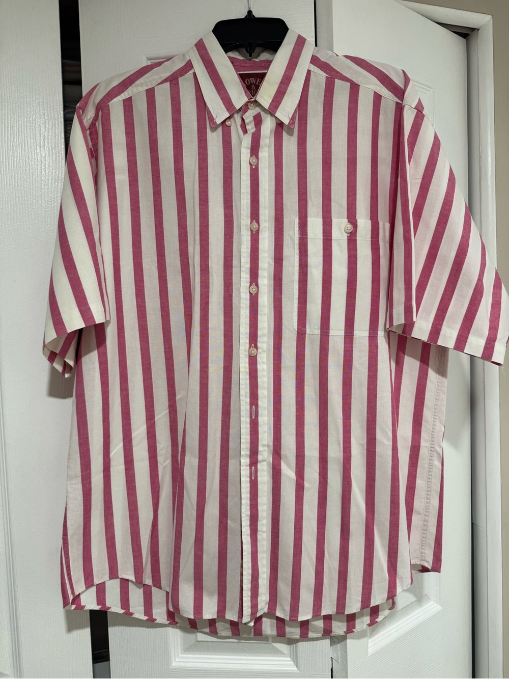 Men's Vintage Bowen & Wright Short-Sleeve Button-Down Shirt - Pink/White Stripe